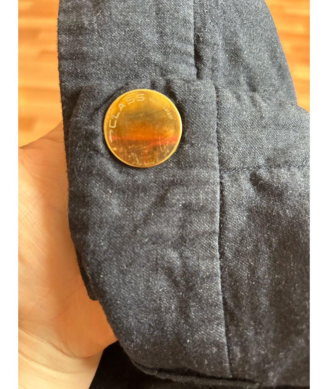 CAVALLI CLASS Темно-синие шерстяные прямые брюки, фото 4