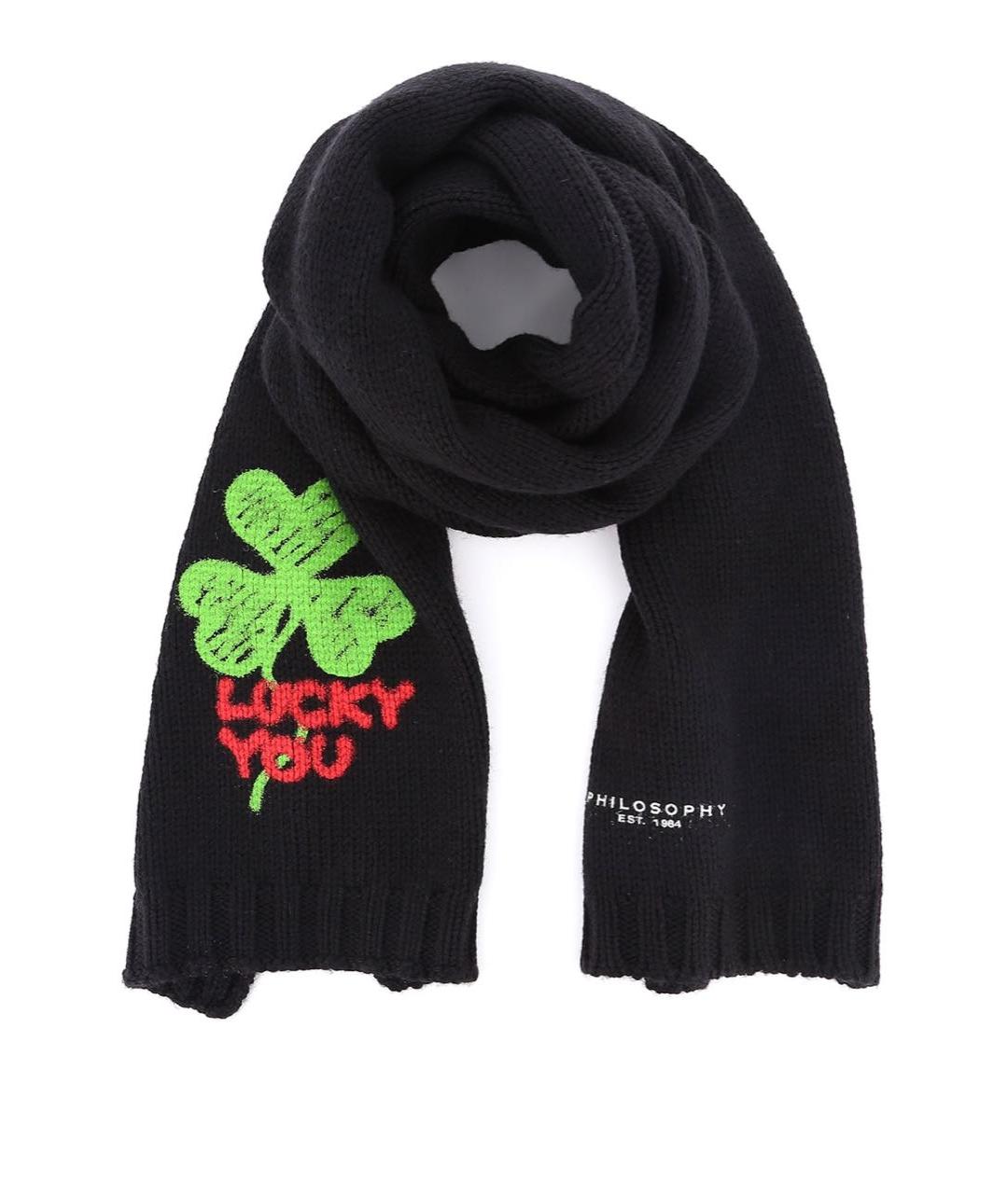 PHILOSOPHY DI LORENZO SERAFINI Черный шерстяной шарф, фото 5