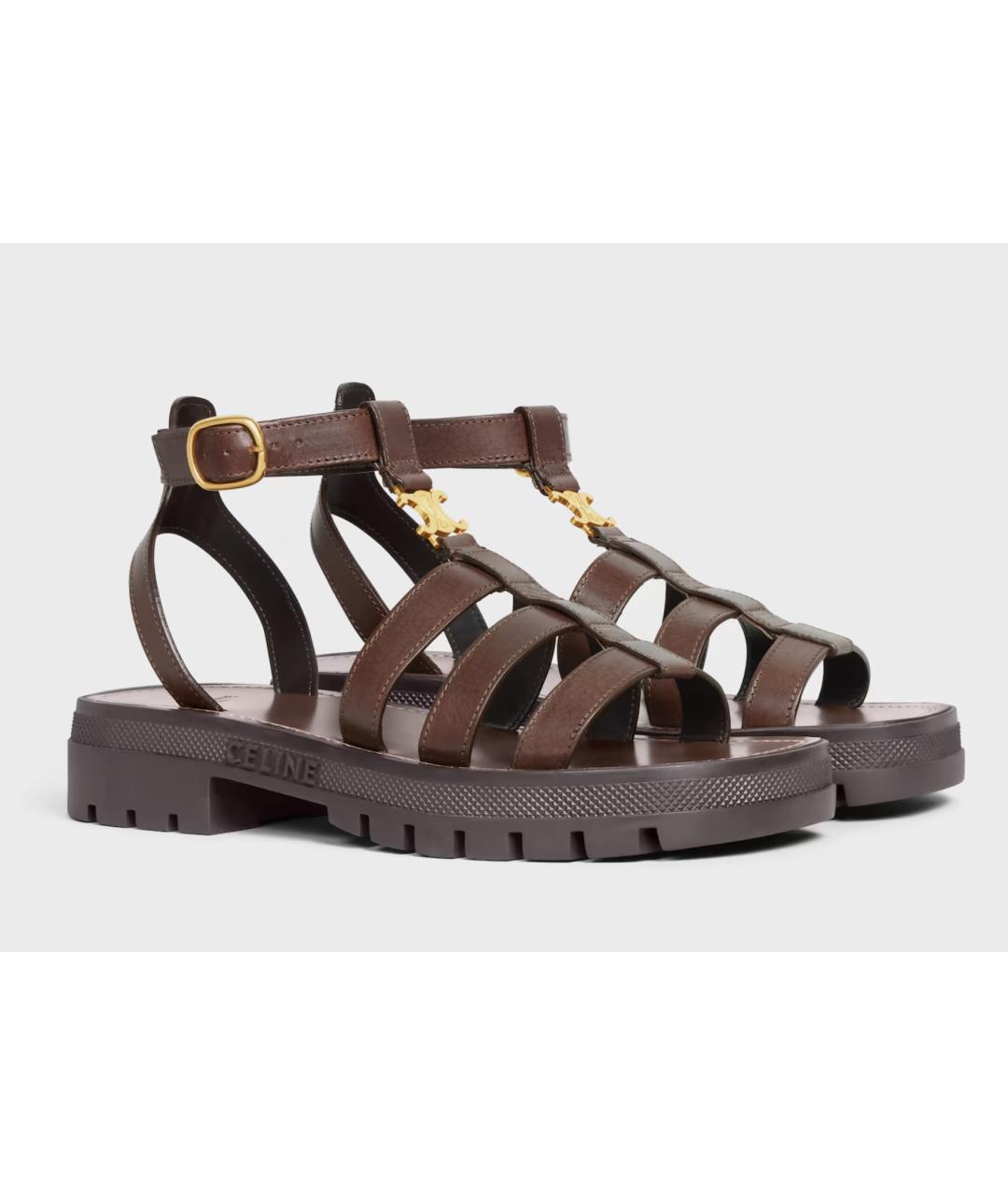 CELINE Коричневые кожаные сандалии, фото 2