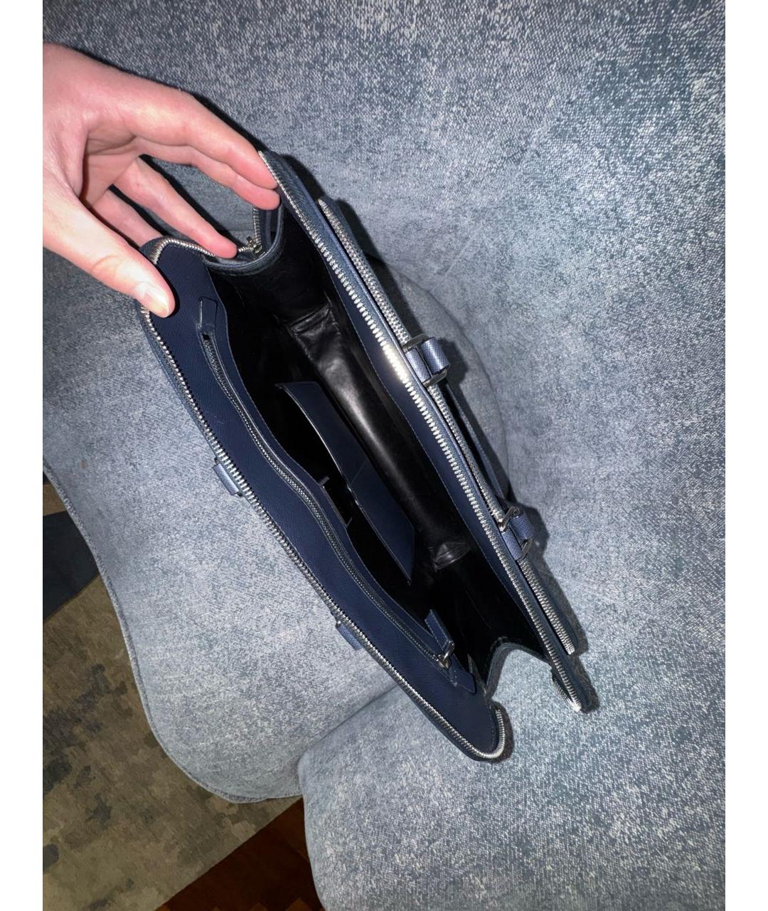 PRADA Темно-синий кожаный портфель, фото 4