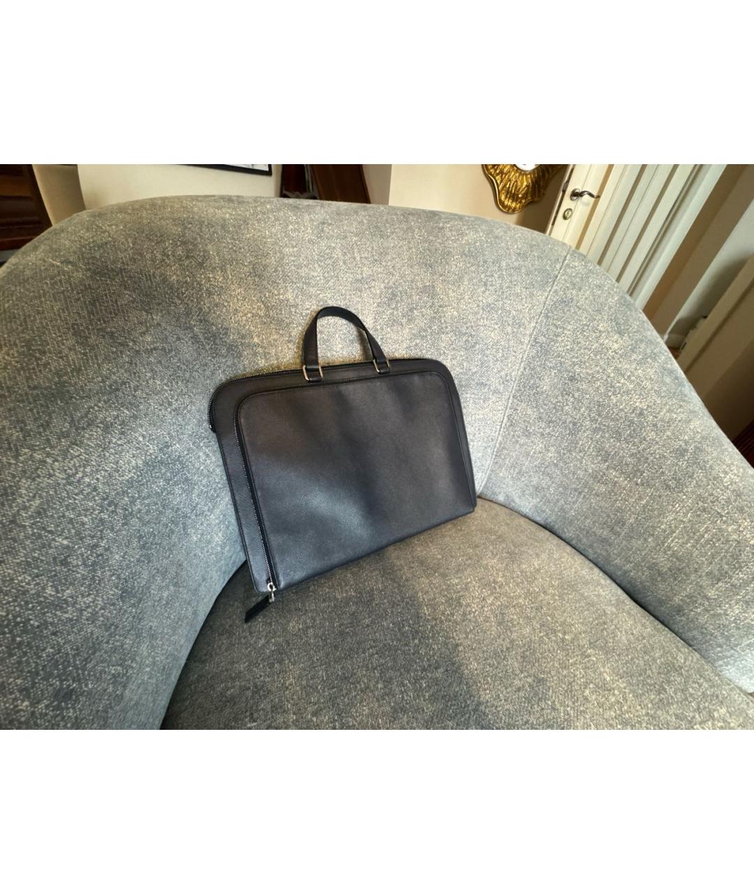 PRADA Темно-синий кожаный портфель, фото 3