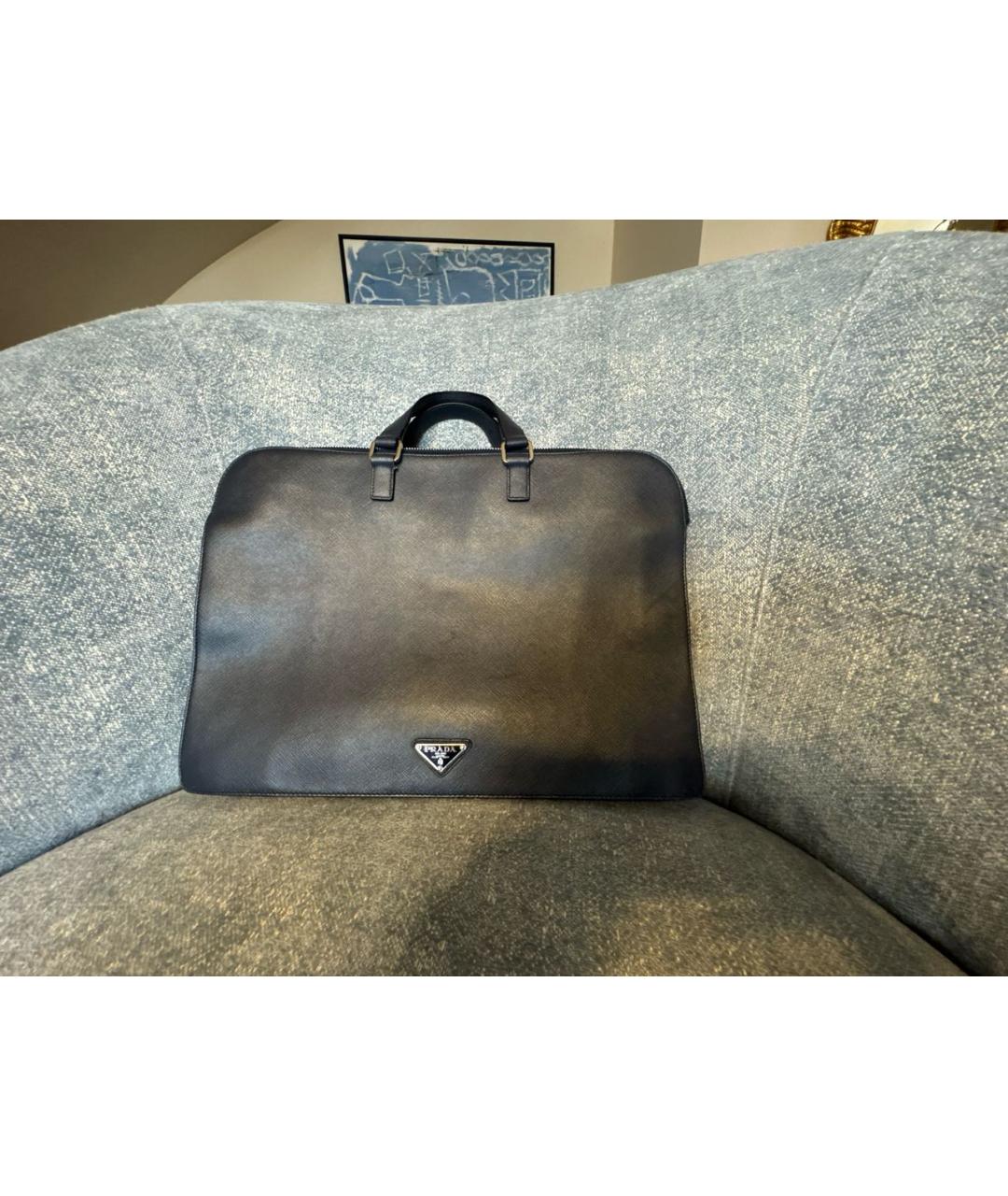 PRADA Темно-синий кожаный портфель, фото 9