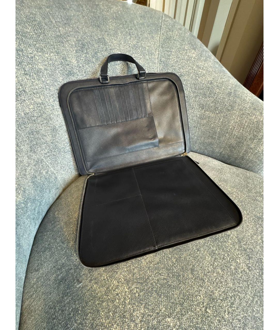 PRADA Темно-синий кожаный портфель, фото 6