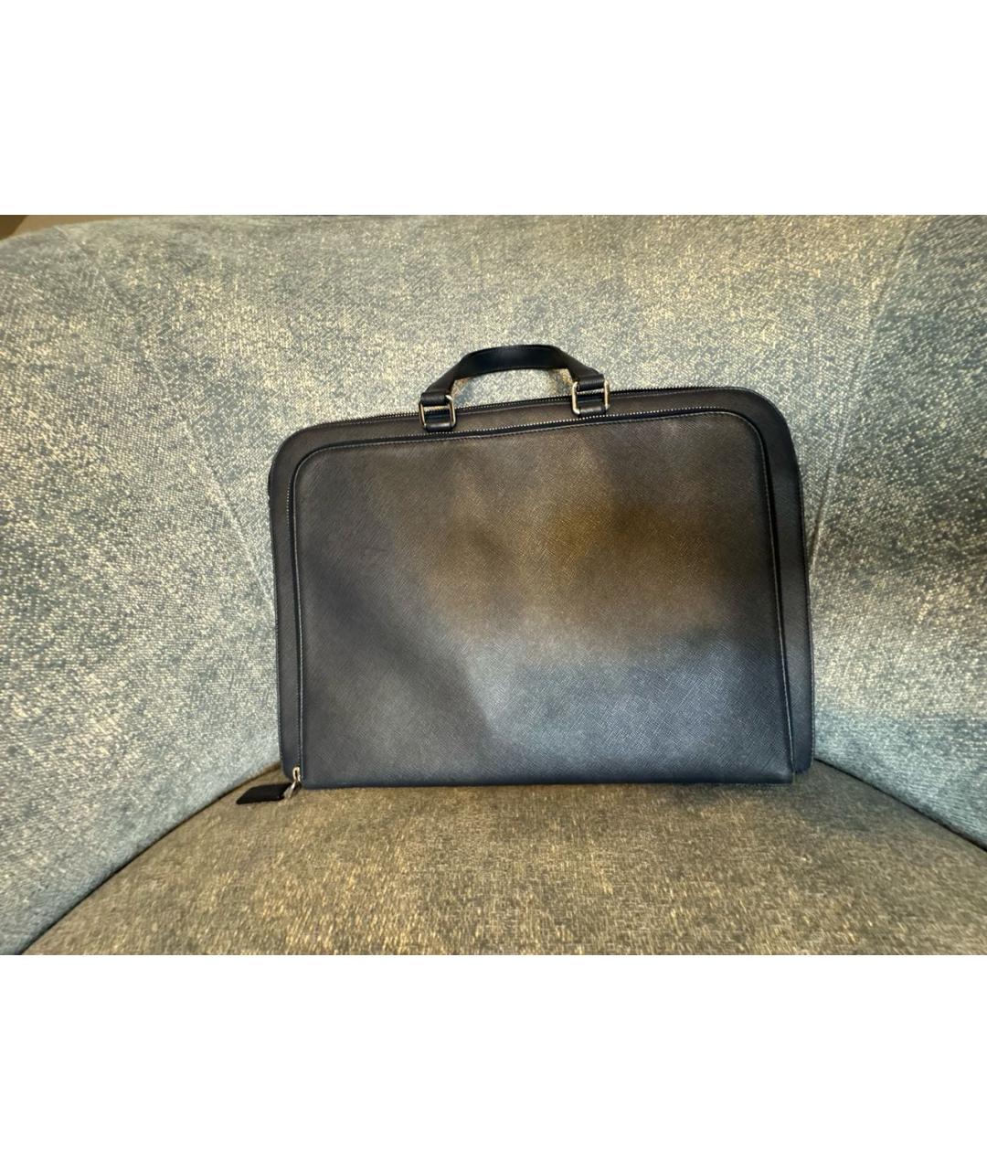 PRADA Темно-синий кожаный портфель, фото 2