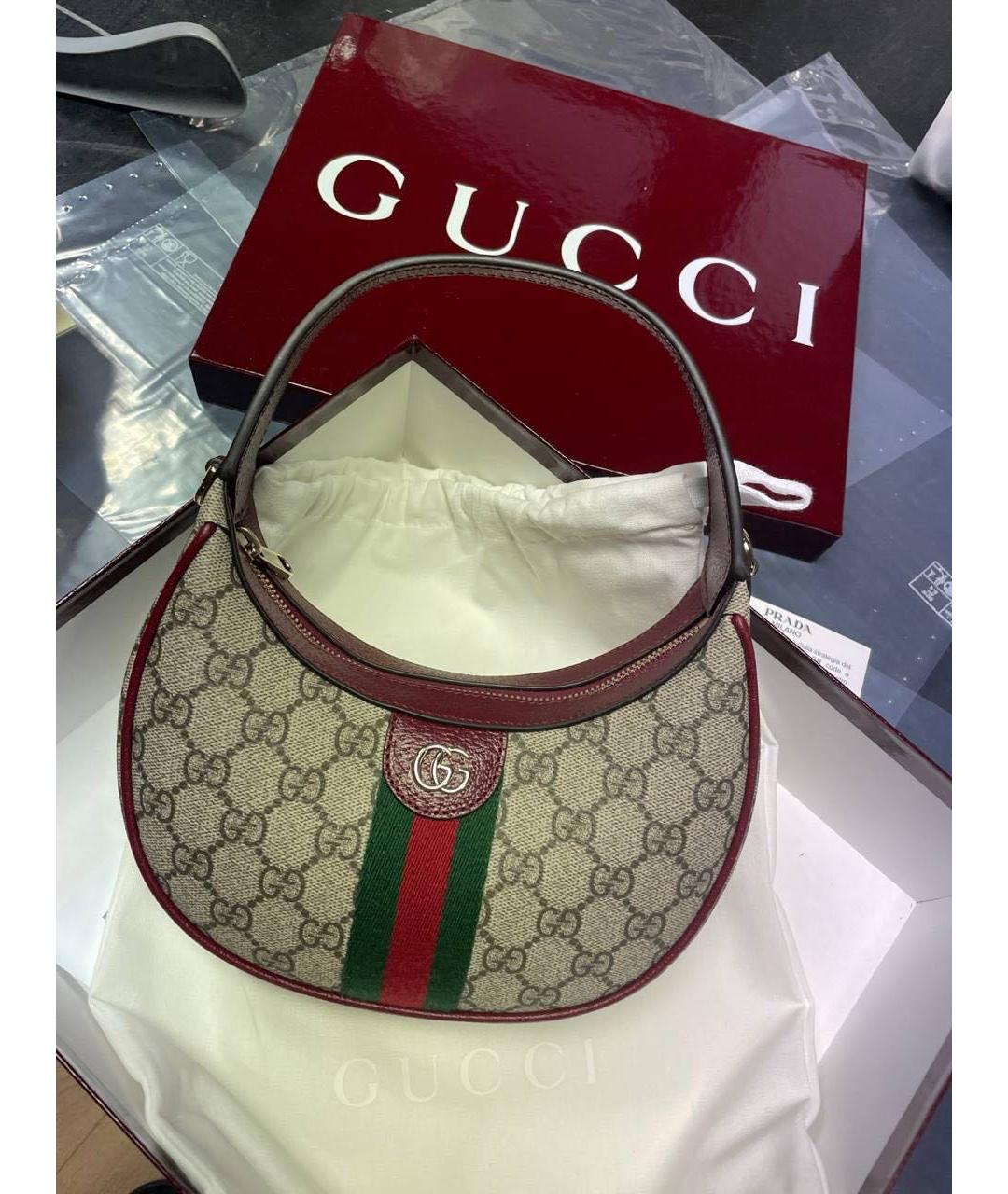 GUCCI Бежевая кожаная сумка с короткими ручками, фото 6