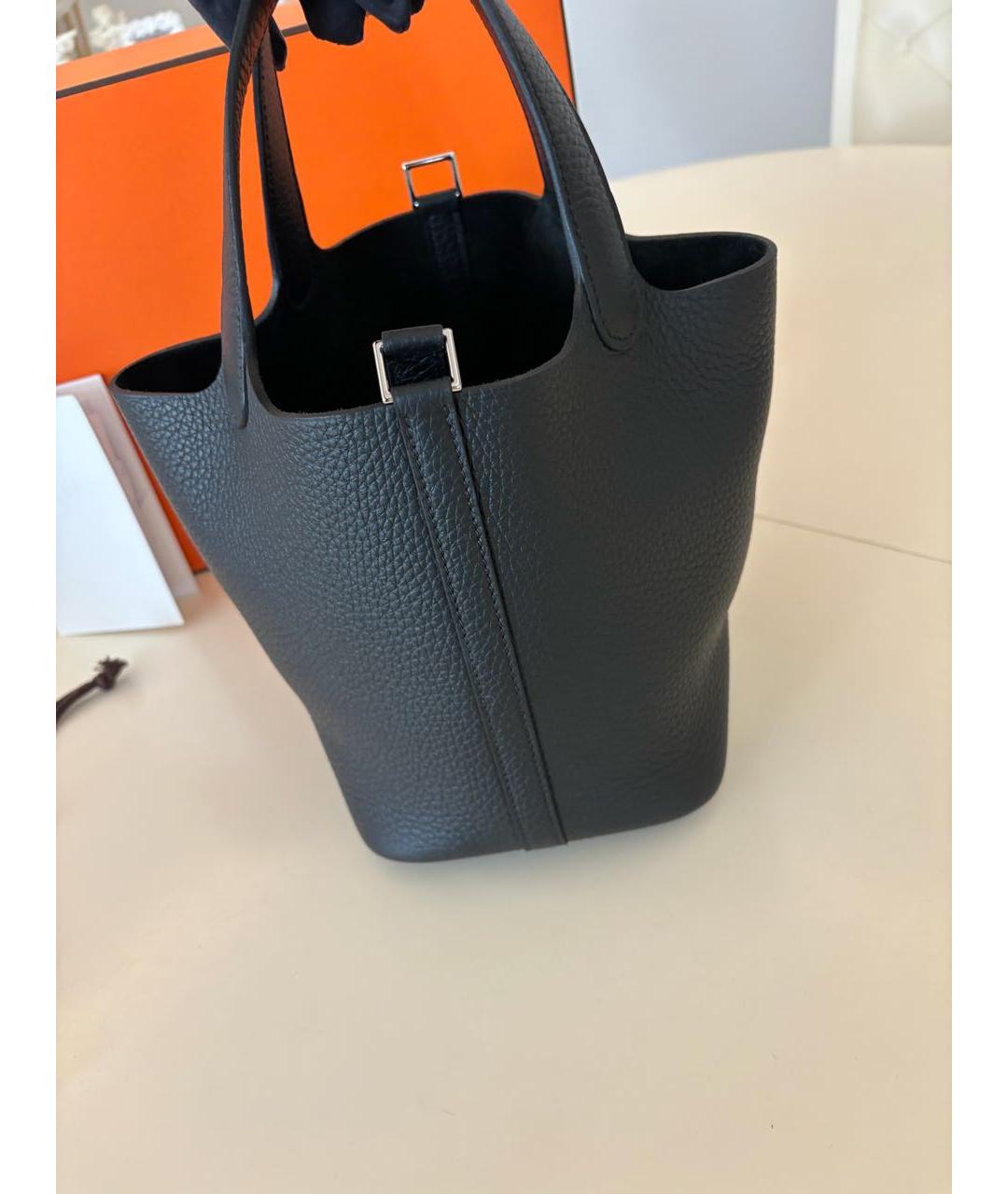 HERMES Черная кожаная сумка с короткими ручками, фото 2