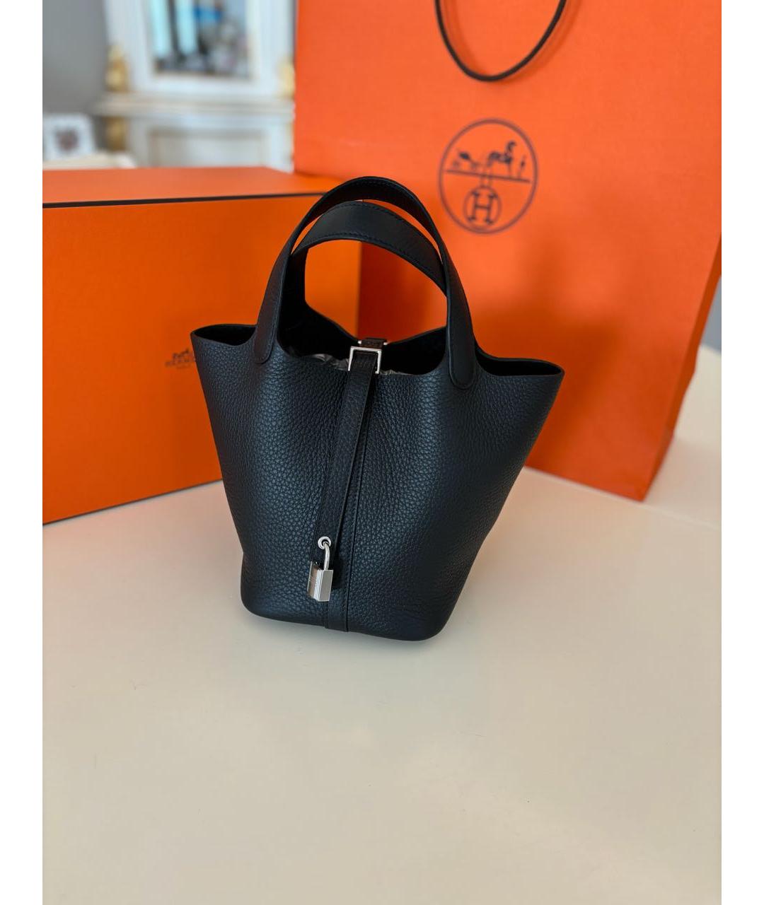 HERMES Черная кожаная сумка с короткими ручками, фото 8