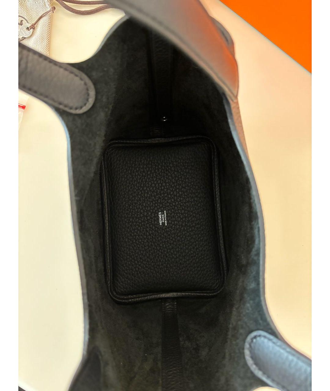 HERMES Черная кожаная сумка с короткими ручками, фото 4