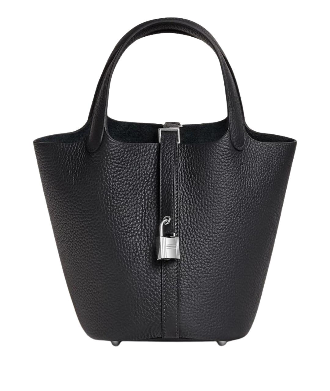 HERMES Черная кожаная сумка с короткими ручками, фото 1