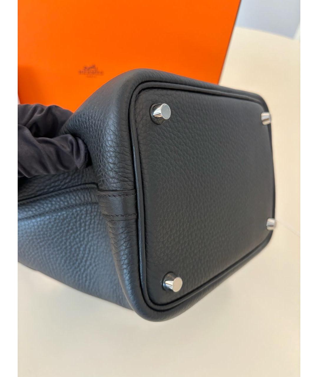 HERMES Черная кожаная сумка с короткими ручками, фото 3