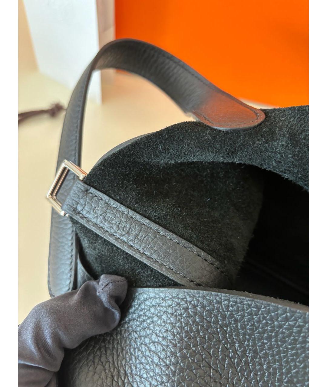 HERMES Черная кожаная сумка с короткими ручками, фото 5