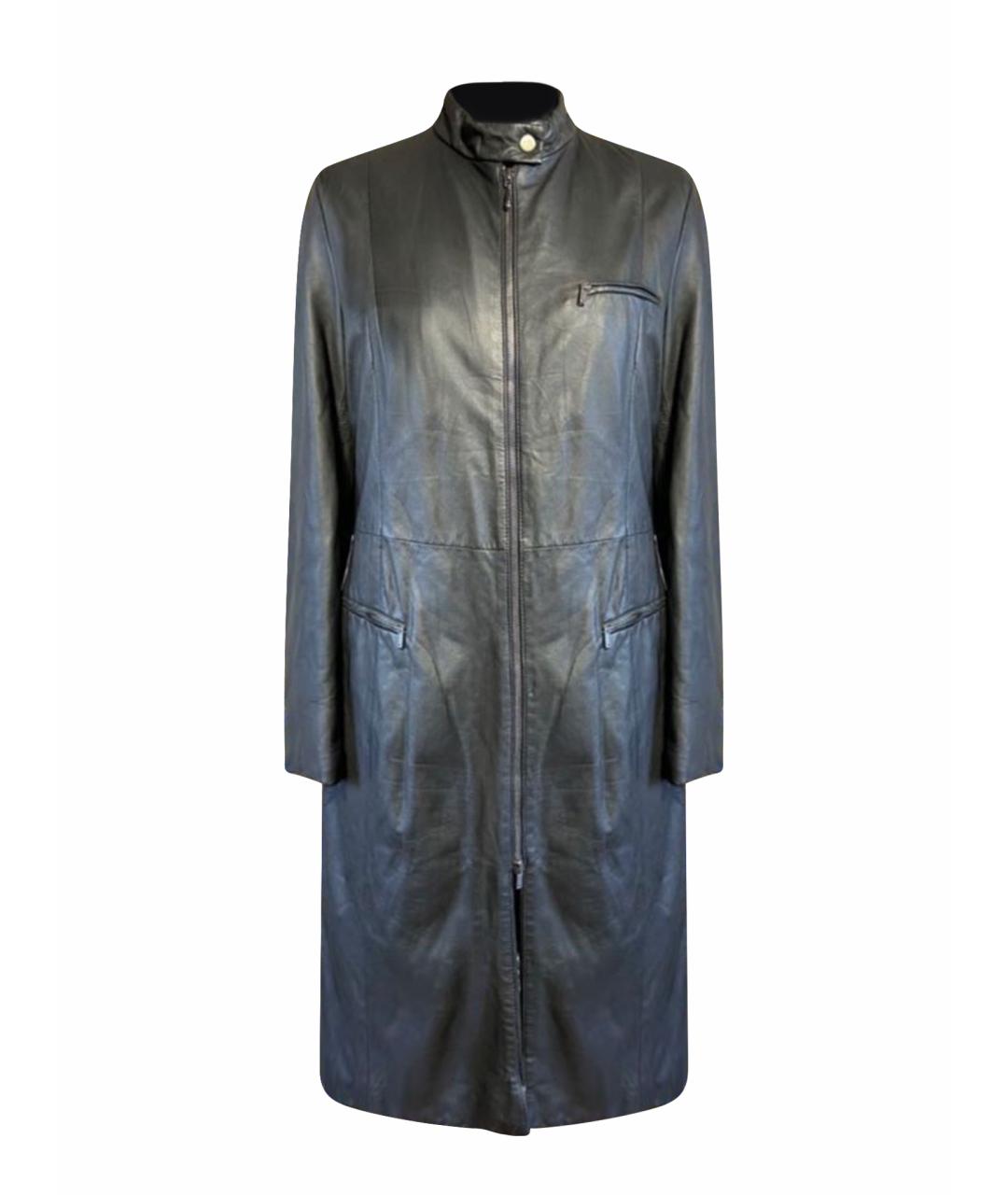 EMPORIO ARMANI Черное кожаное пальто, фото 1