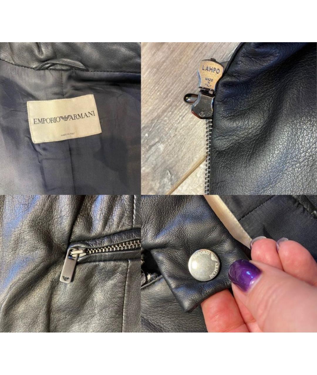 EMPORIO ARMANI Черное кожаное пальто, фото 5