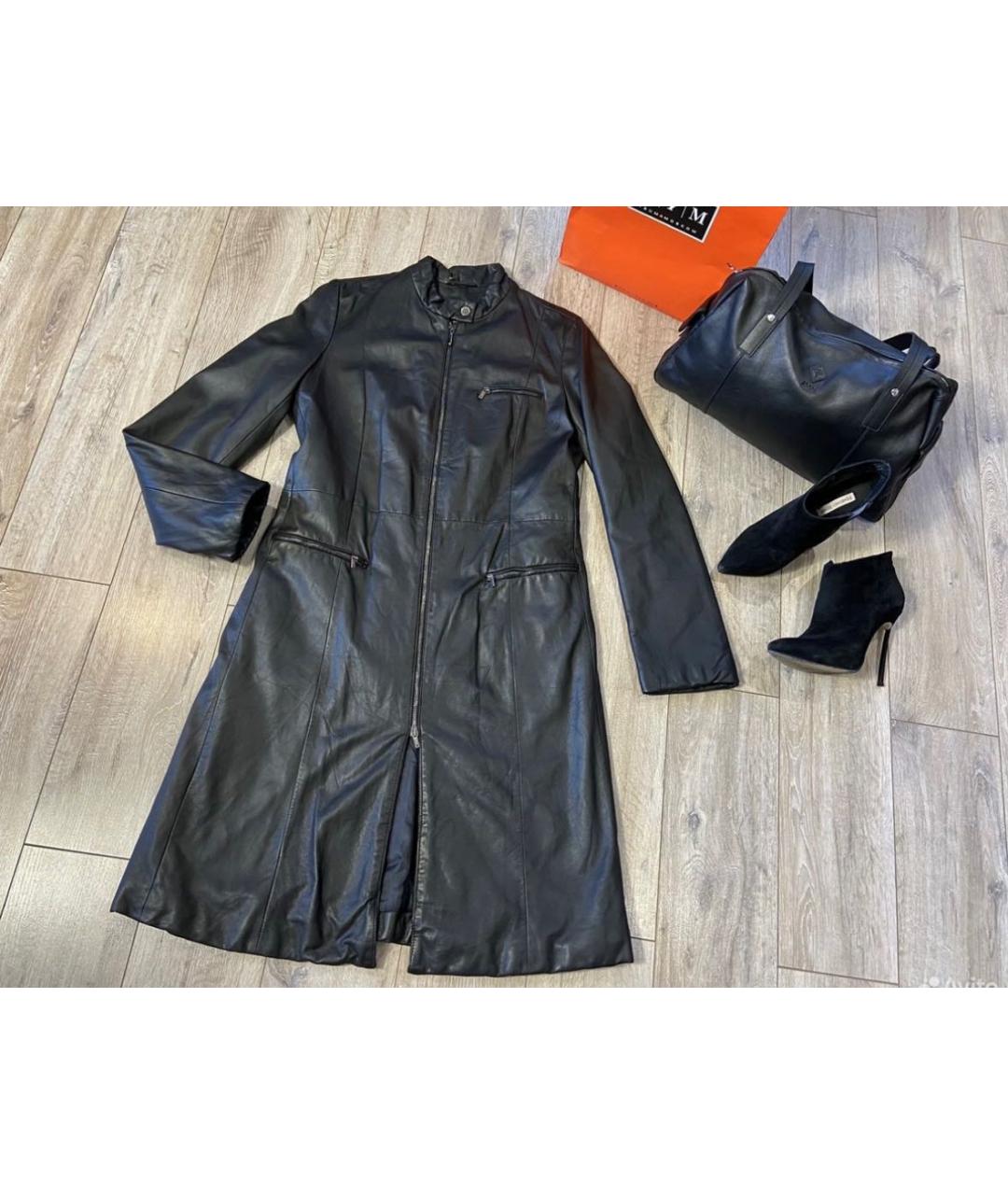 EMPORIO ARMANI Черное кожаное пальто, фото 7