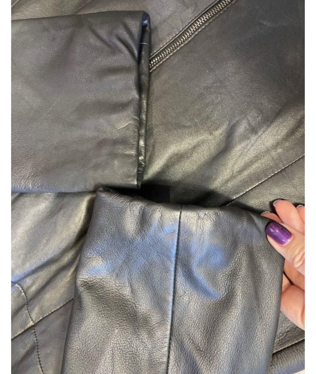 EMPORIO ARMANI Черное кожаное пальто, фото 6