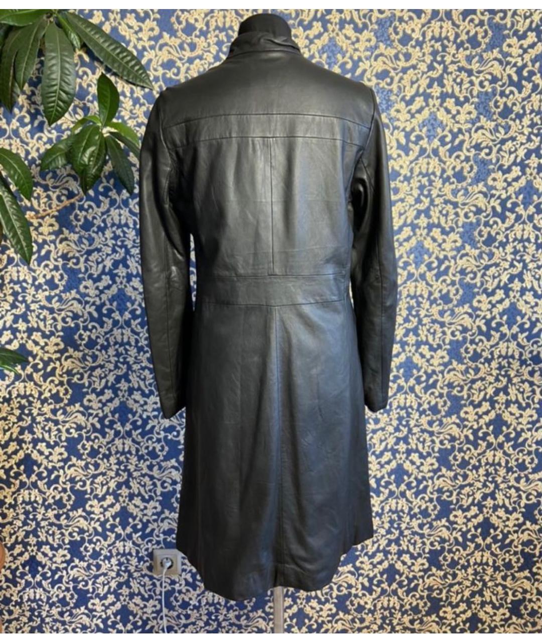 EMPORIO ARMANI Черное кожаное пальто, фото 2