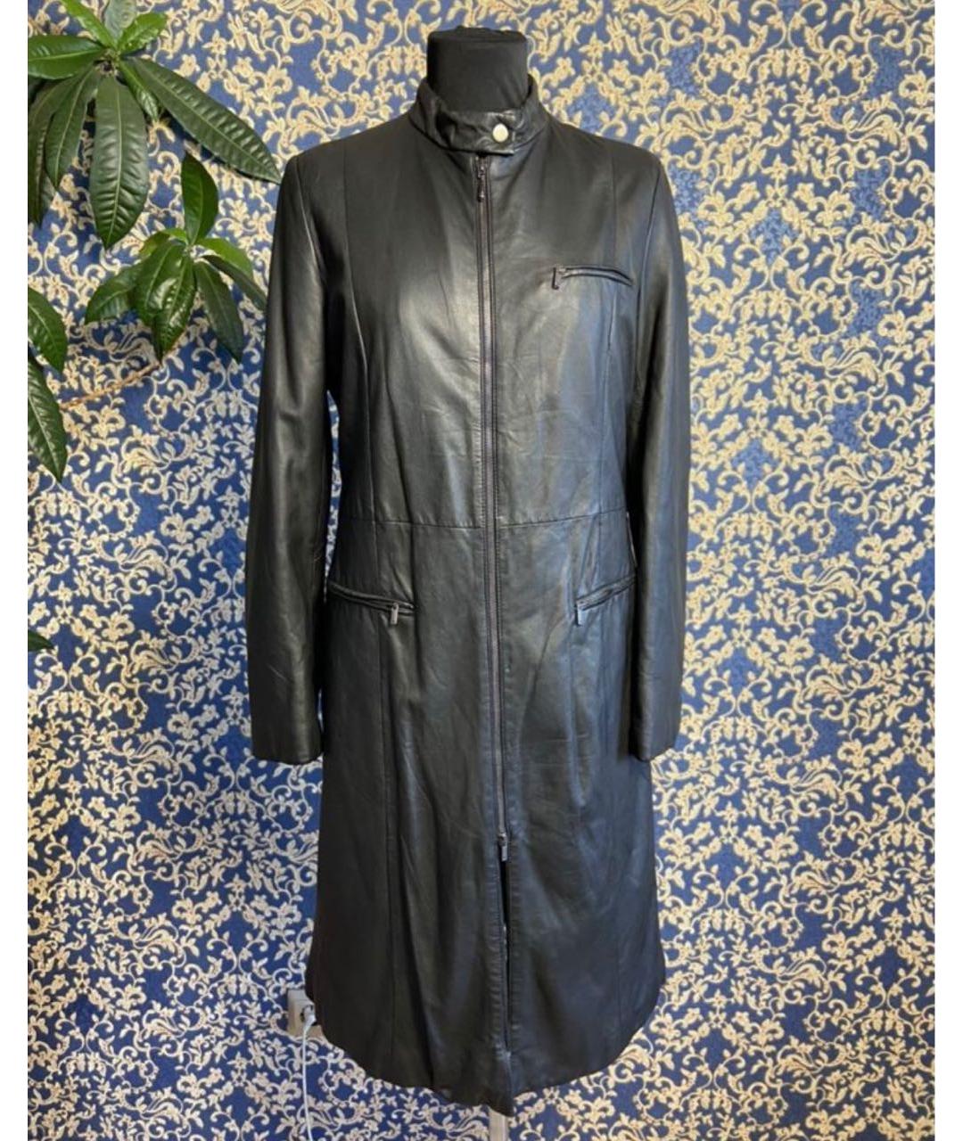 EMPORIO ARMANI Черное кожаное пальто, фото 8