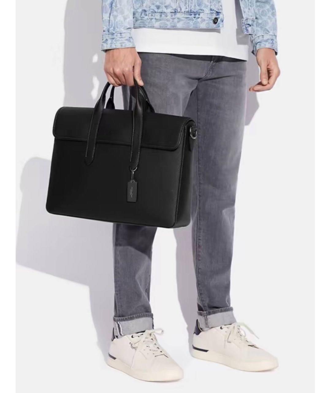 COACH Черный кожаный портфель, фото 6