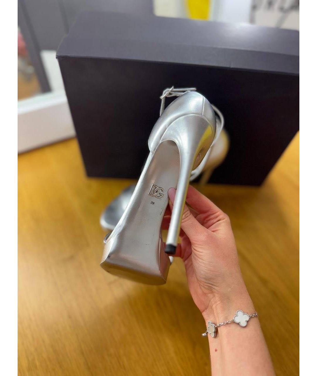 DOLCE&GABBANA Серебряные кожаные босоножки, фото 4
