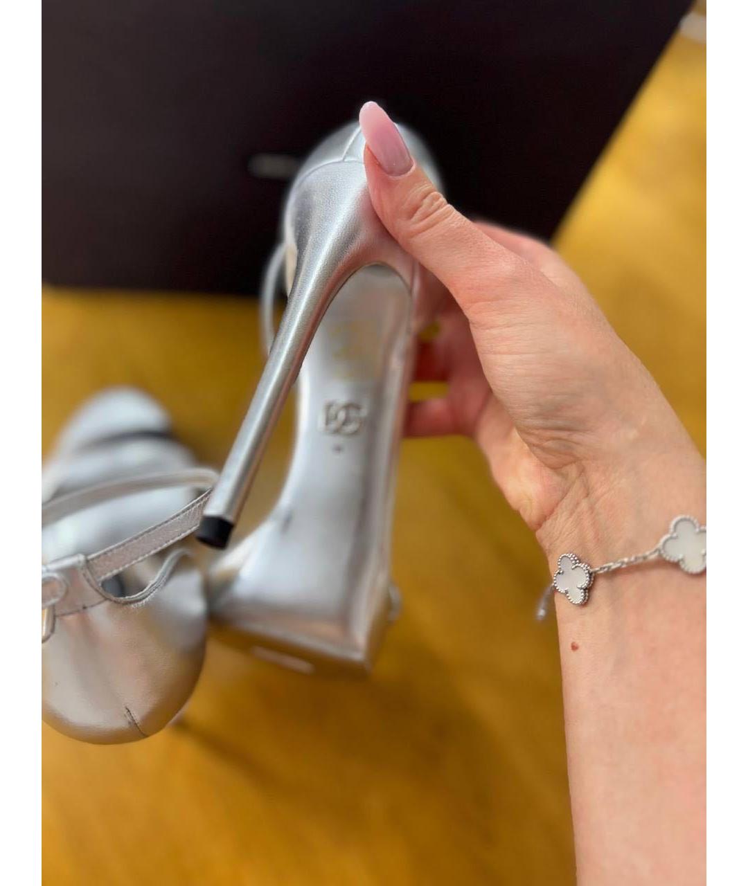 DOLCE&GABBANA Серебряные кожаные босоножки, фото 3