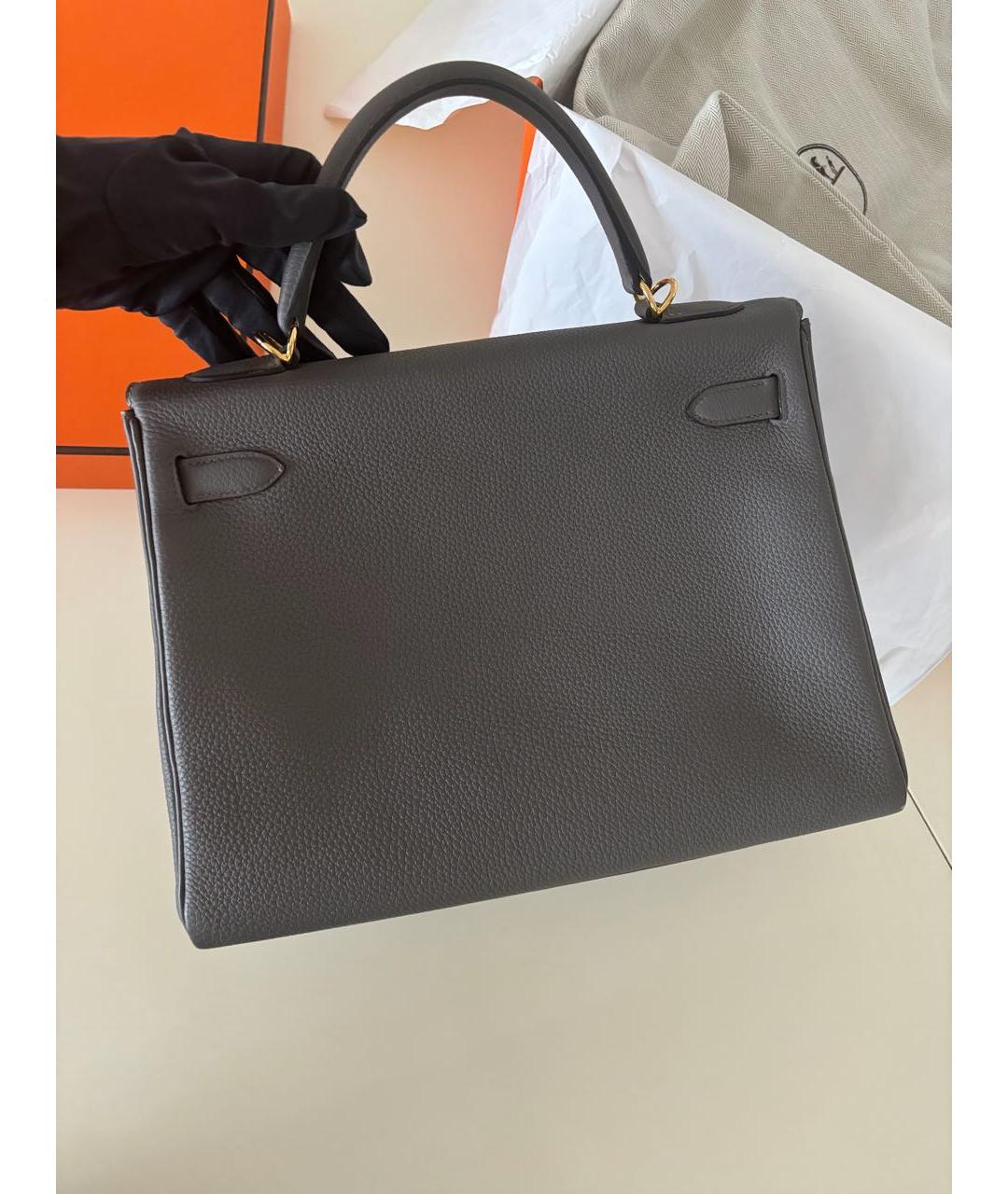 HERMES Серая кожаная сумка с короткими ручками, фото 3