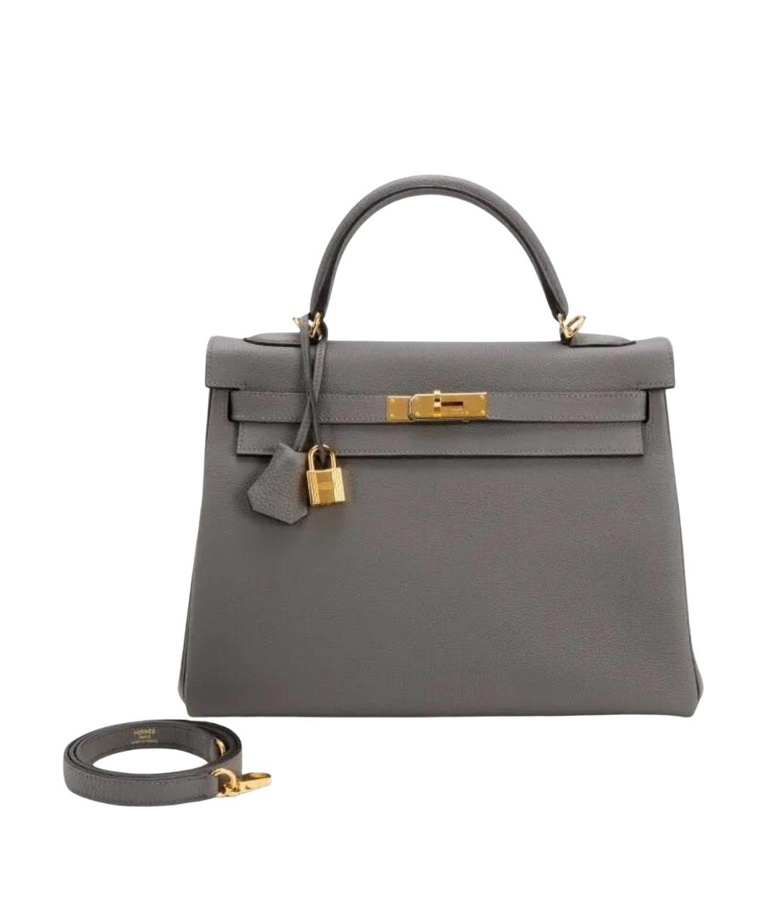 HERMES Серая кожаная сумка с короткими ручками, фото 1