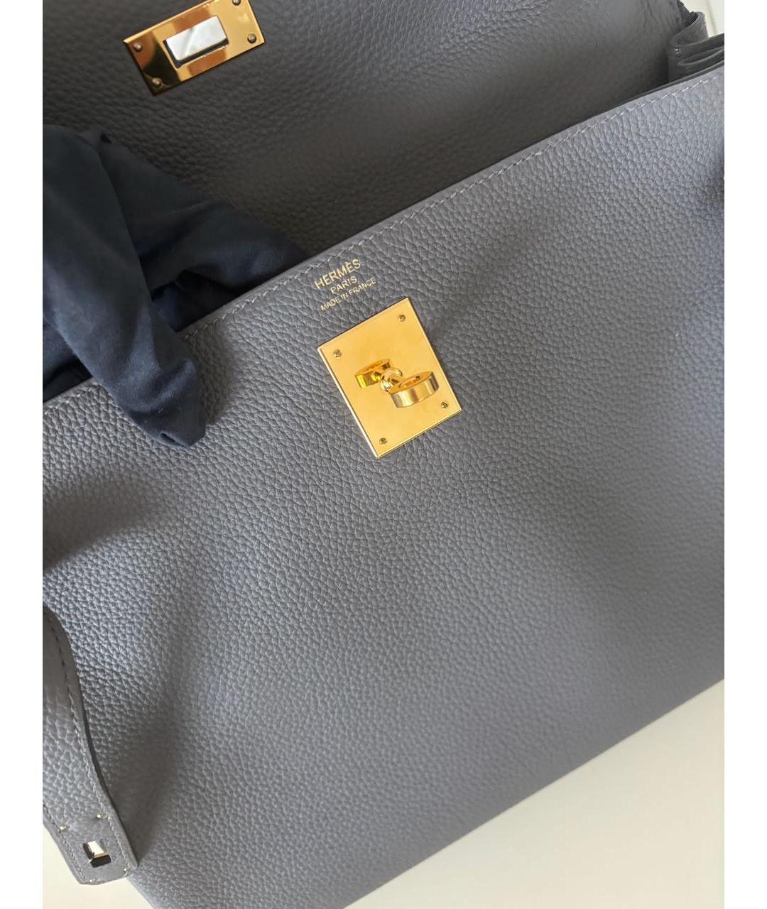 HERMES Серая кожаная сумка с короткими ручками, фото 6