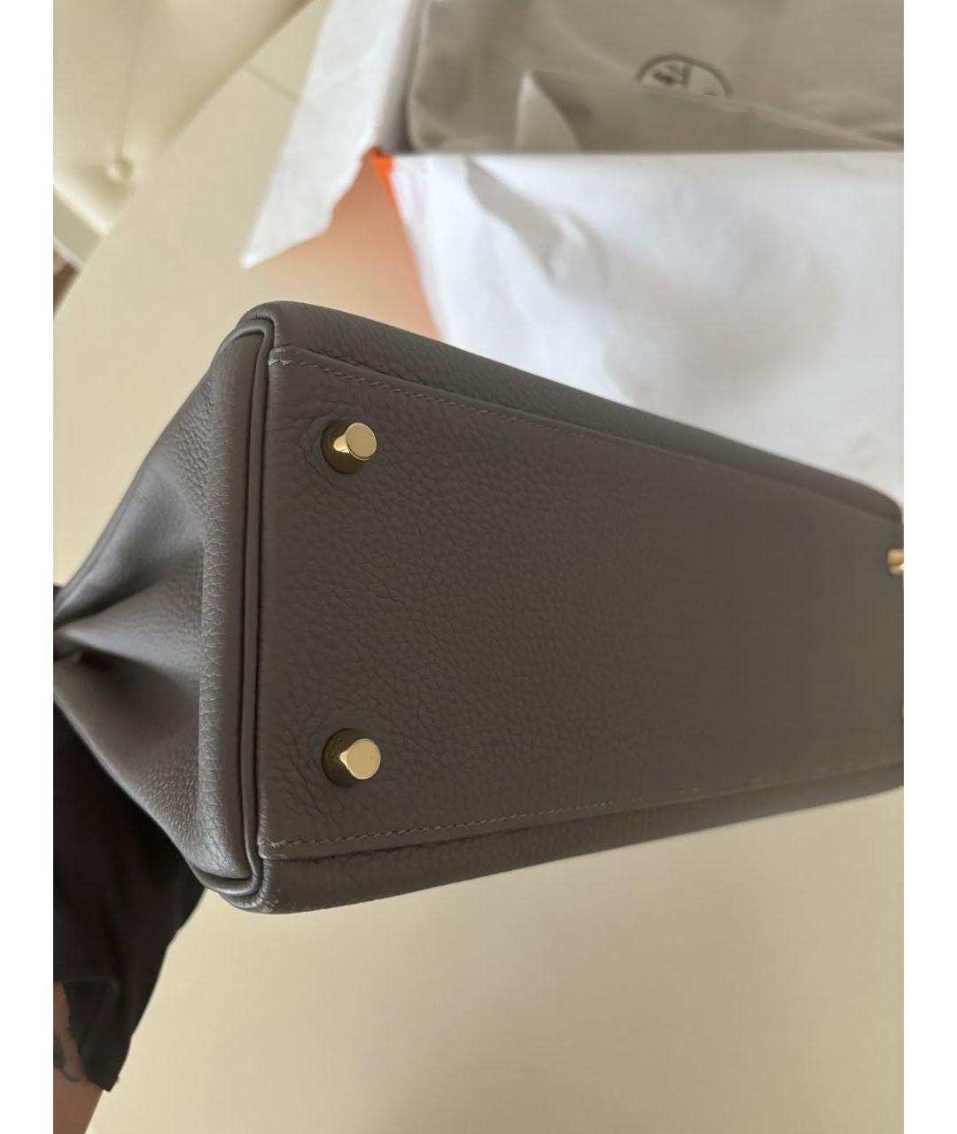 HERMES Серая кожаная сумка с короткими ручками, фото 4