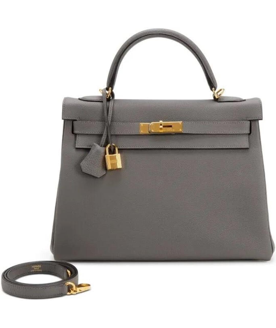 HERMES Серая кожаная сумка с короткими ручками, фото 9