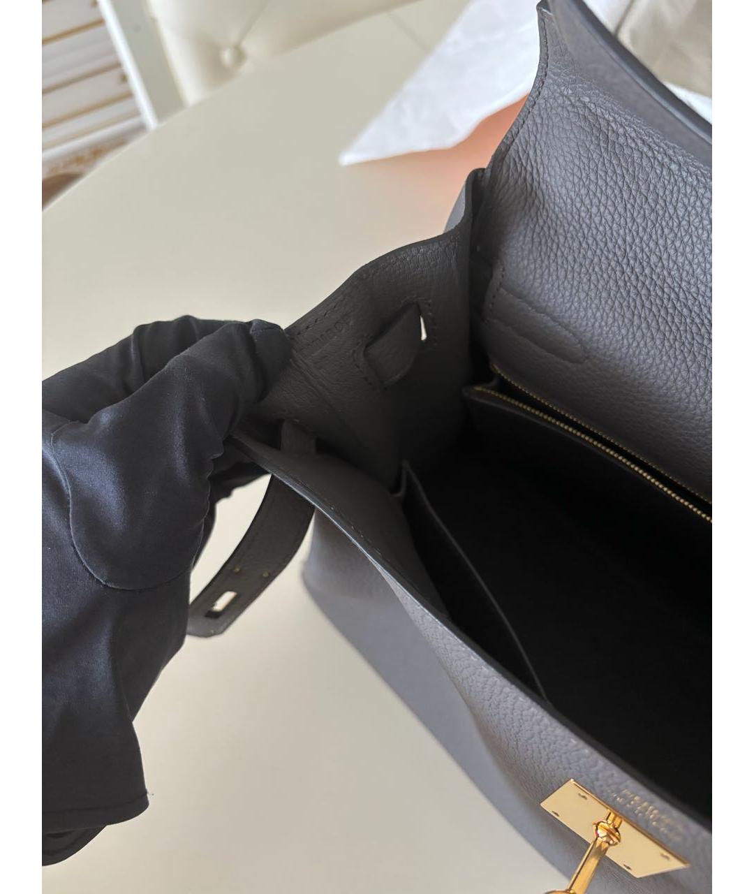 HERMES Серая кожаная сумка с короткими ручками, фото 7