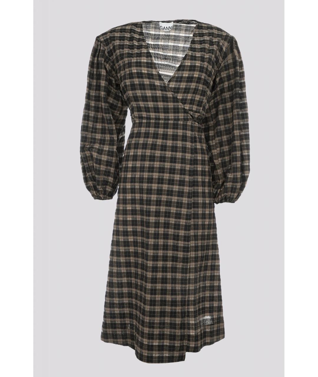 GANNI Коричневое хлопковое повседневное платье, фото 3