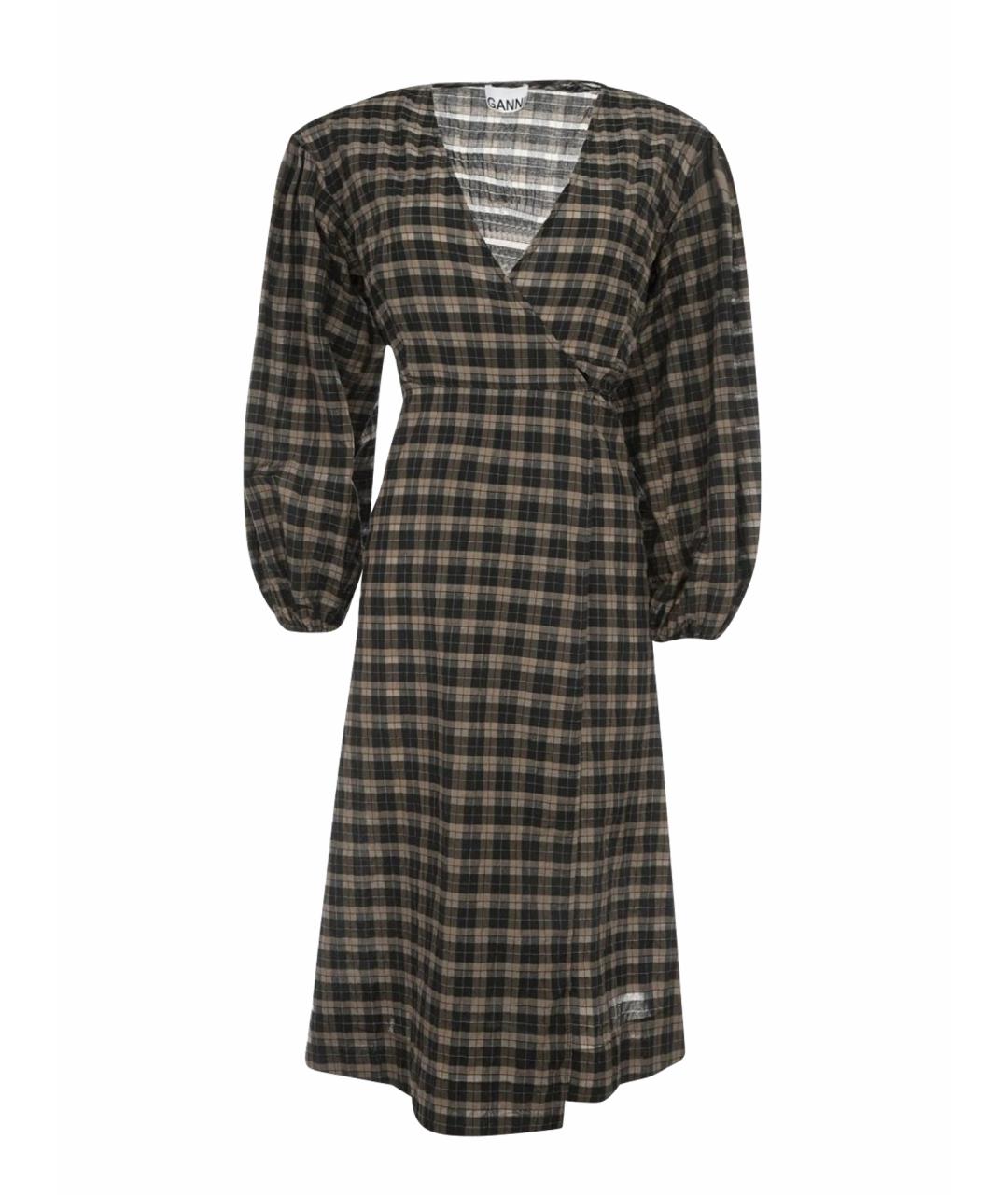 GANNI Коричневое хлопковое повседневное платье, фото 1