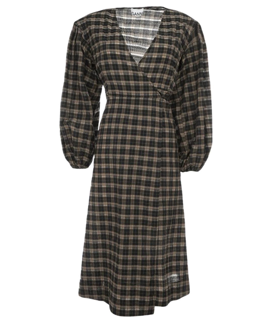 GANNI Коричневое хлопковое повседневное платье, фото 4