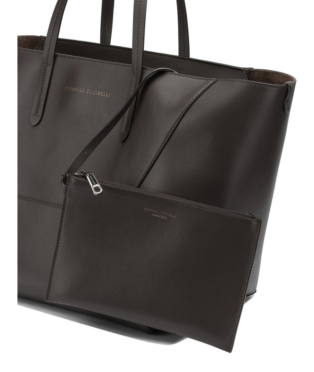BRUNELLO CUCINELLI Коричневая кожаная сумка тоут, фото 4