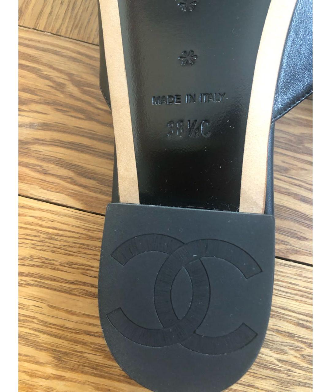 CHANEL Черные кожаные шлепанцы, фото 6