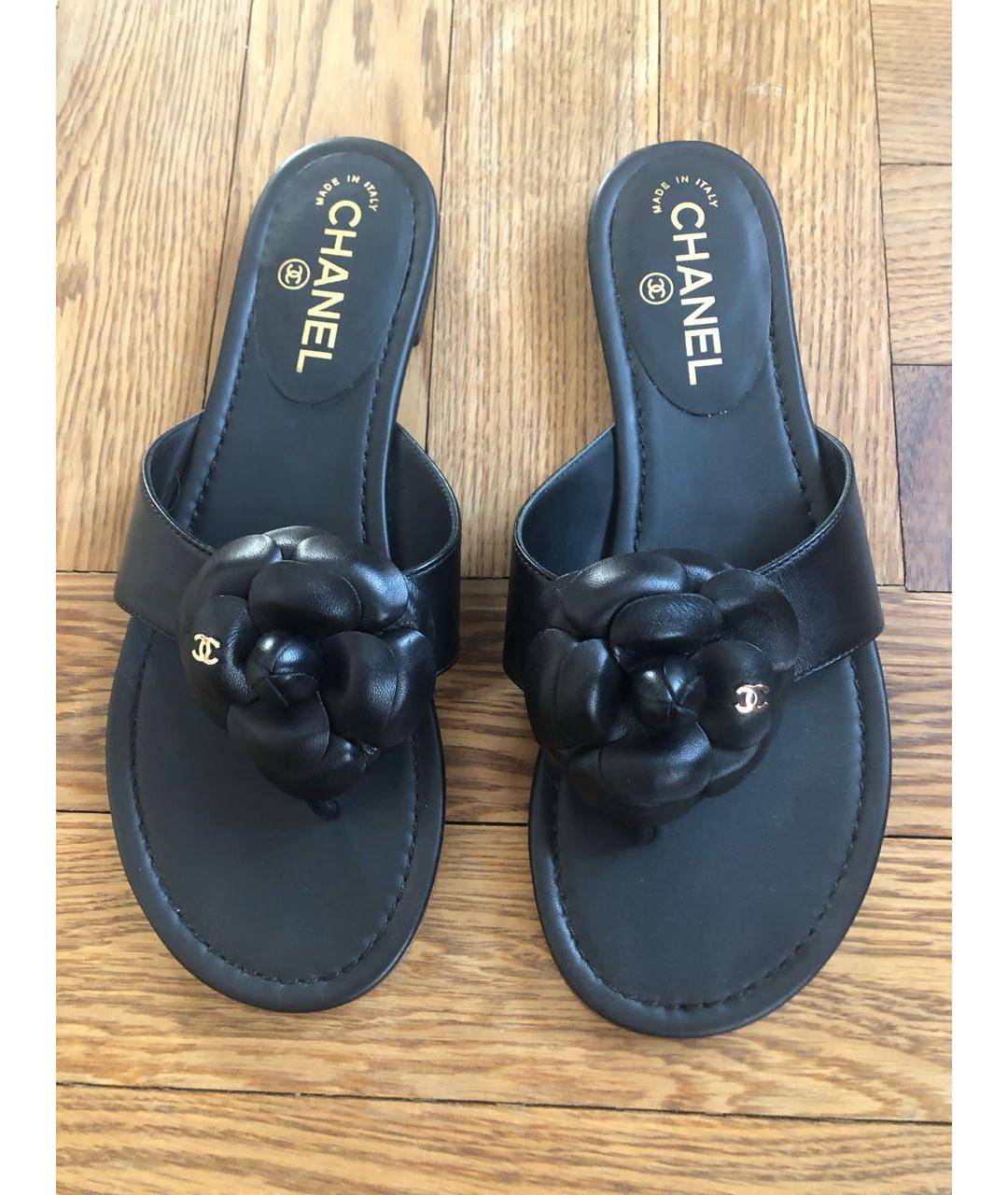 CHANEL Черные кожаные шлепанцы, фото 2