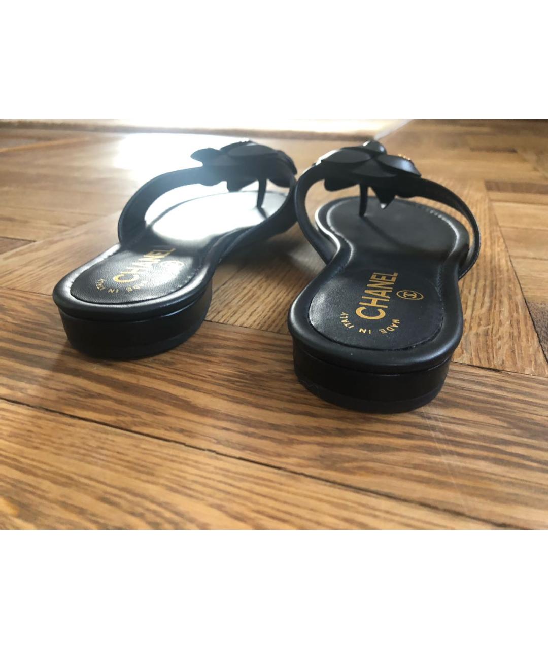 CHANEL Черные кожаные шлепанцы, фото 3