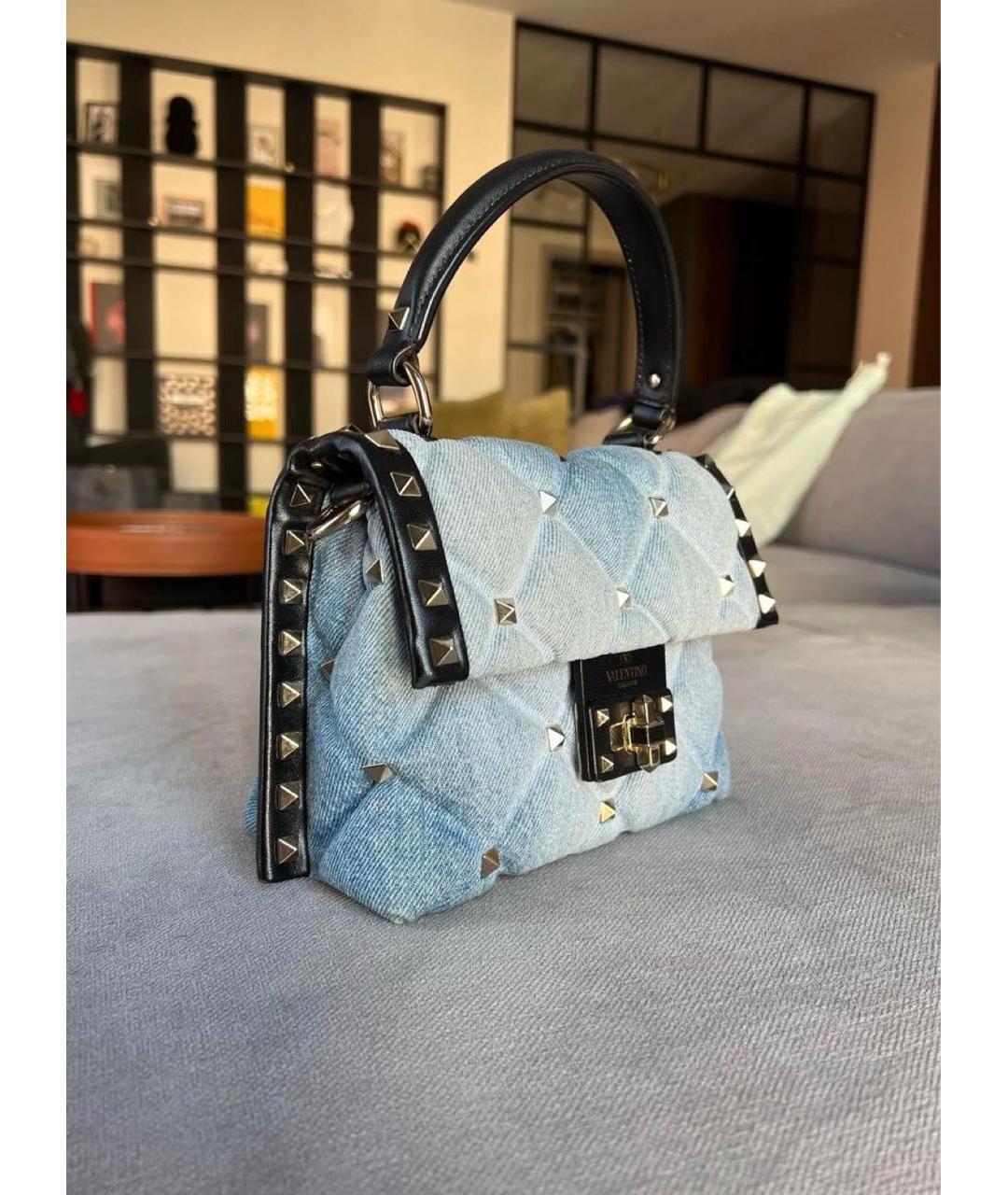 VALENTINO Голубая деним сумка с короткими ручками, фото 3