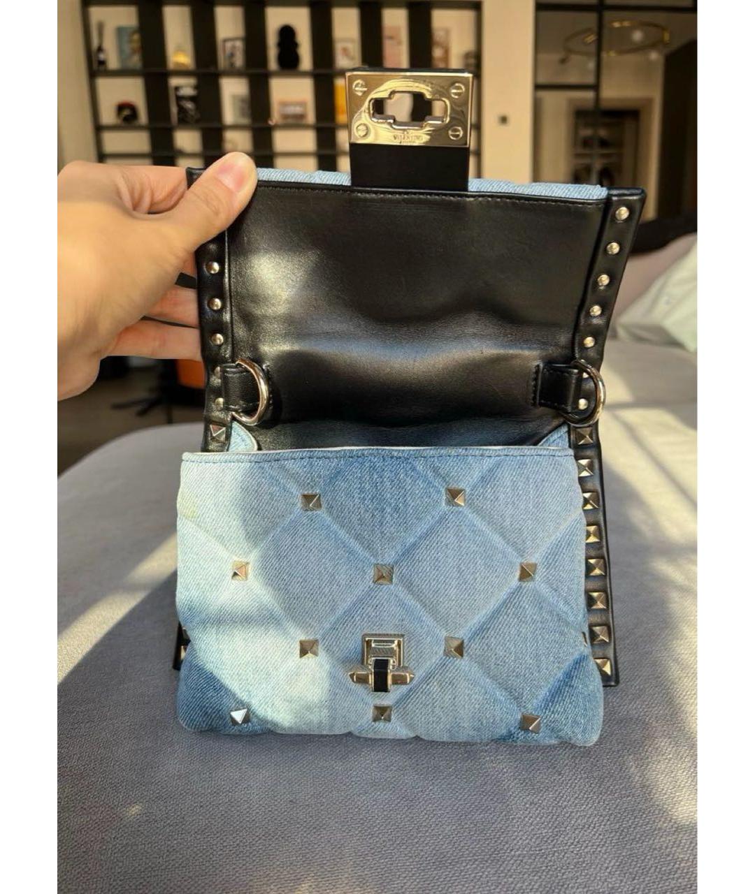 VALENTINO Голубая деним сумка с короткими ручками, фото 5