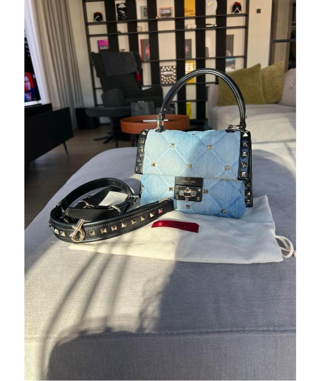VALENTINO Голубая деним сумка с короткими ручками, фото 4