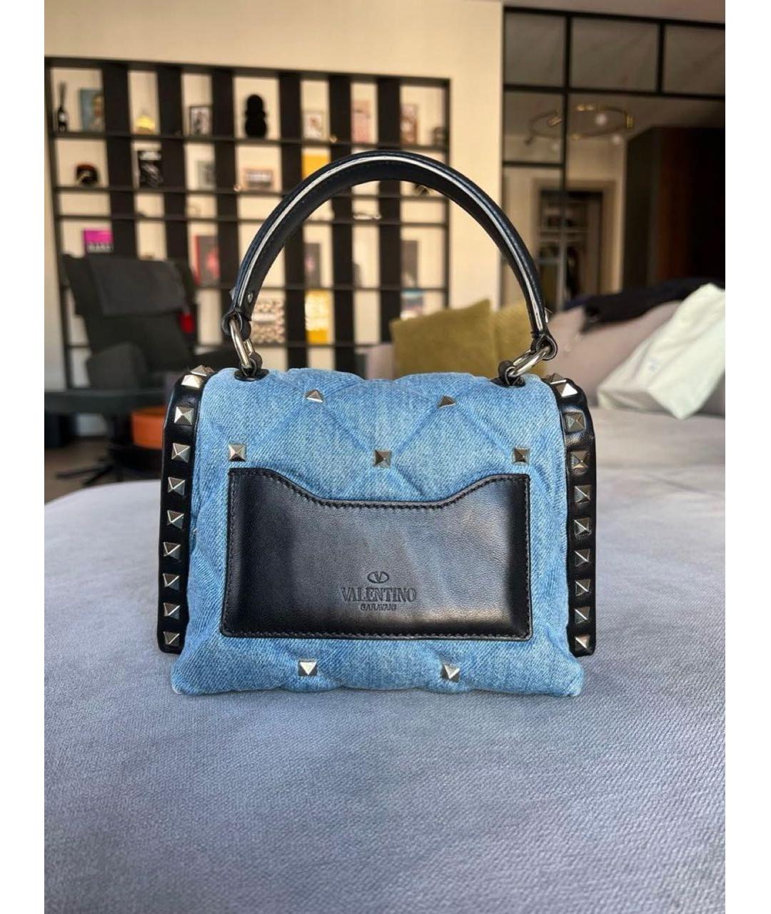 VALENTINO Голубая деним сумка с короткими ручками, фото 2