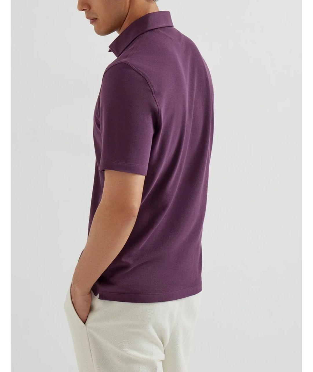BRUNELLO CUCINELLI Бордовое хлопковое поло с коротким рукавом, фото 4