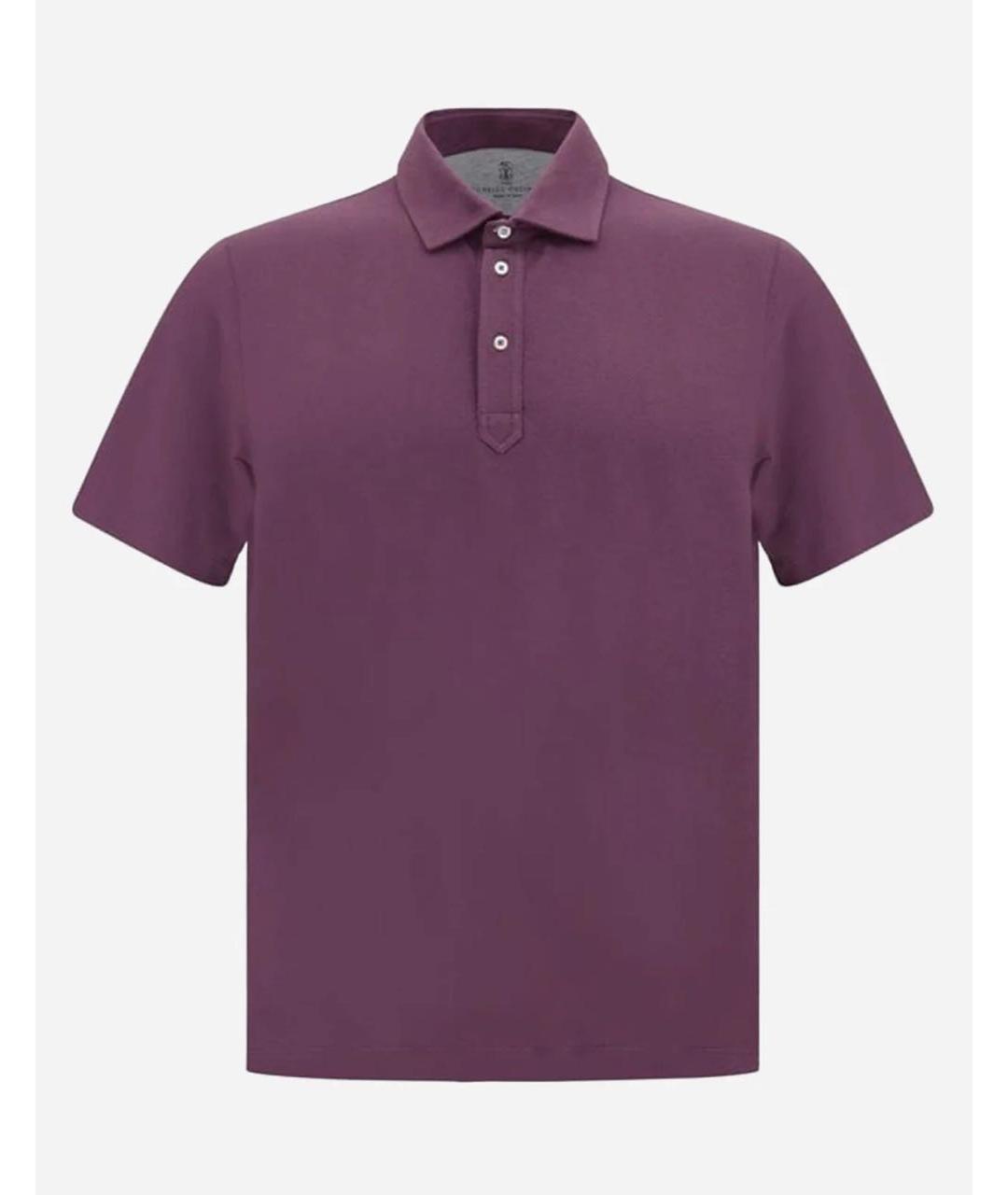 BRUNELLO CUCINELLI Бордовое хлопковое поло с коротким рукавом, фото 7