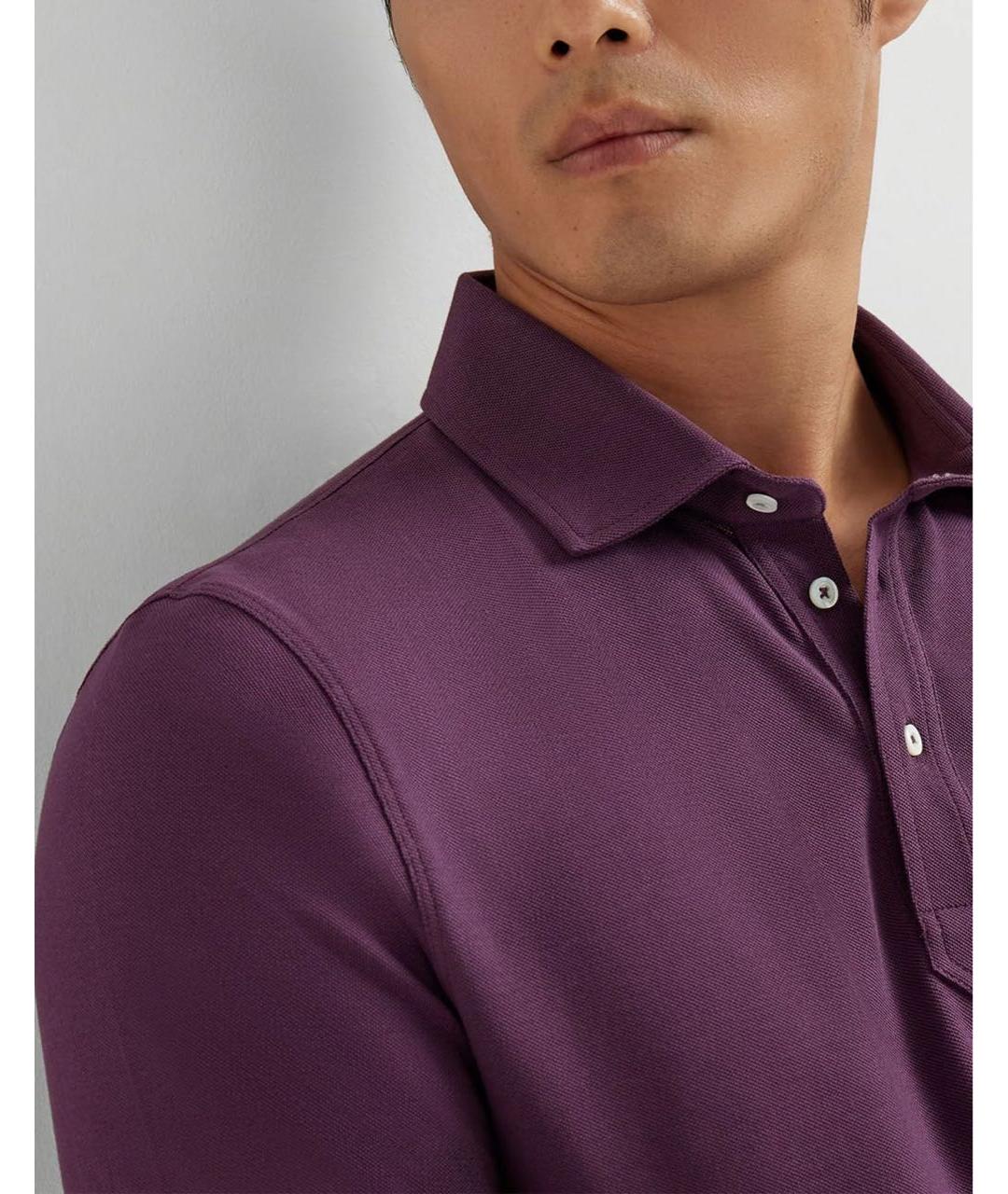 BRUNELLO CUCINELLI Бордовое хлопковое поло с коротким рукавом, фото 3