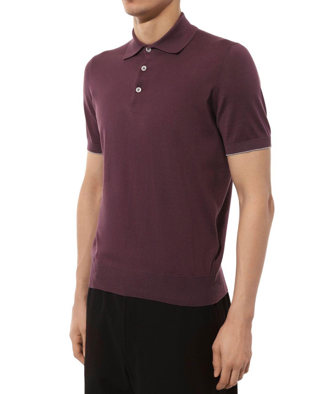 BRUNELLO CUCINELLI Бордовое хлопковое поло с коротким рукавом, фото 2