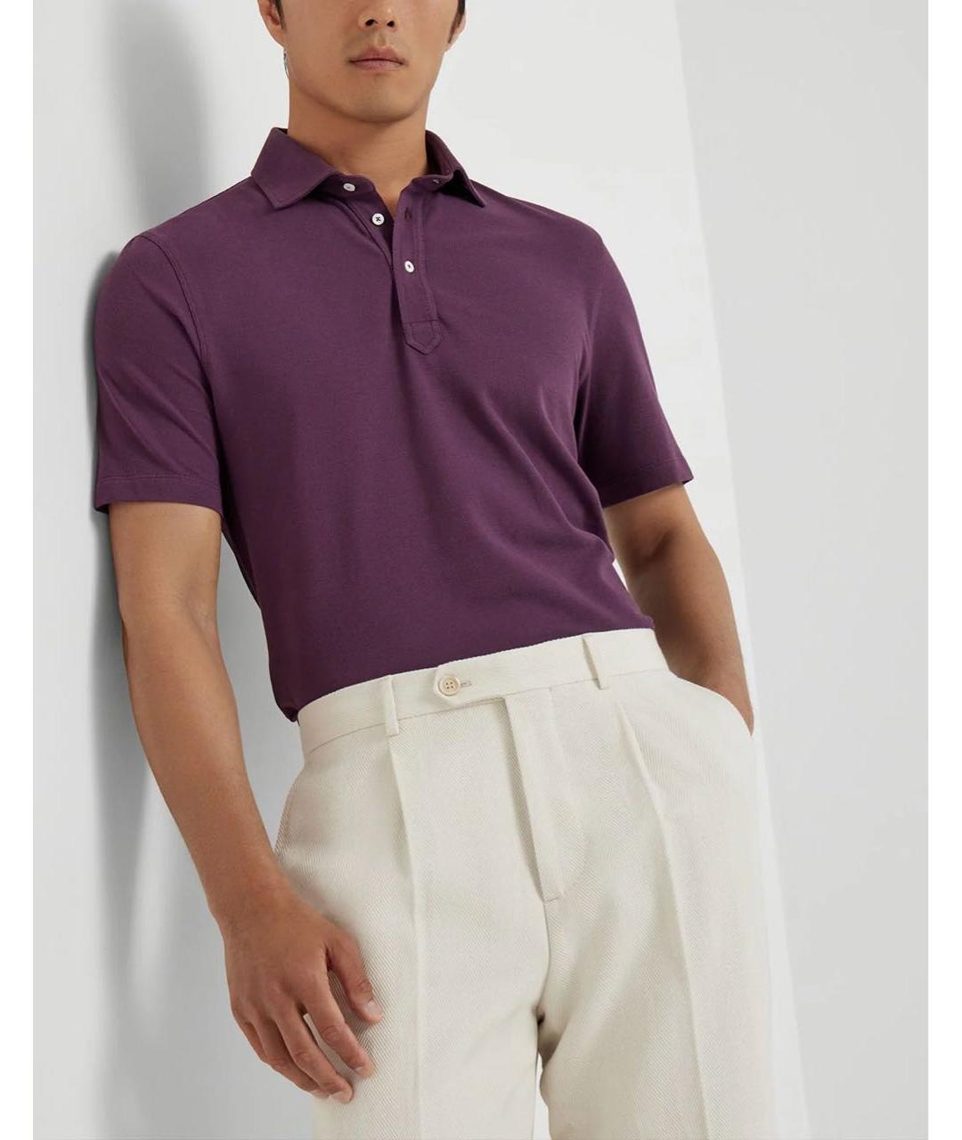 BRUNELLO CUCINELLI Бордовое хлопковое поло с коротким рукавом, фото 7
