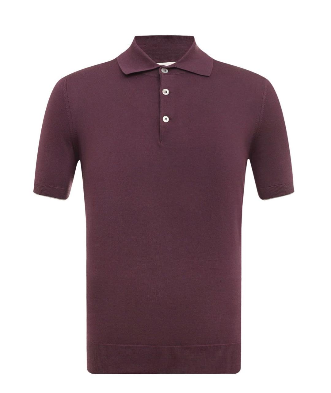 BRUNELLO CUCINELLI Бордовое хлопковое поло с коротким рукавом, фото 1