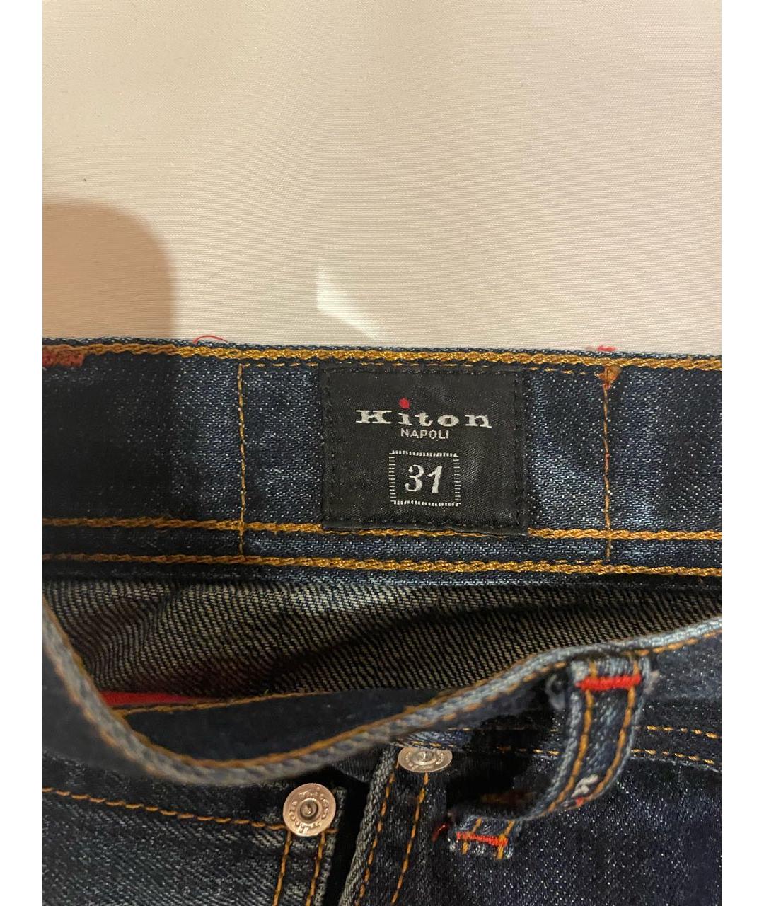 KITON Темно-синие хлопковые прямые джинсы, фото 3