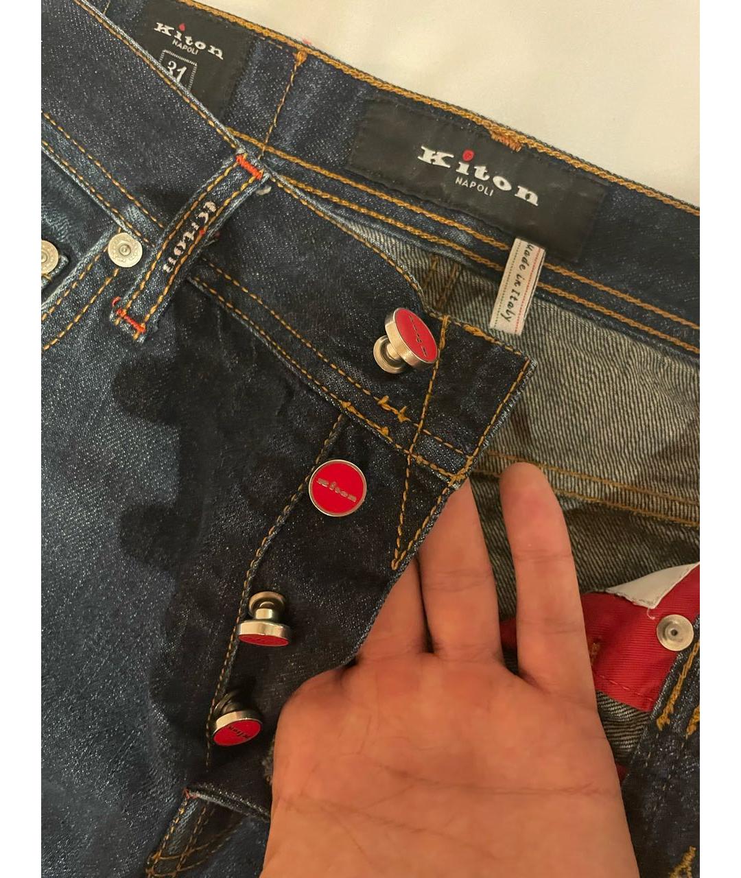 KITON Темно-синие хлопковые прямые джинсы, фото 5