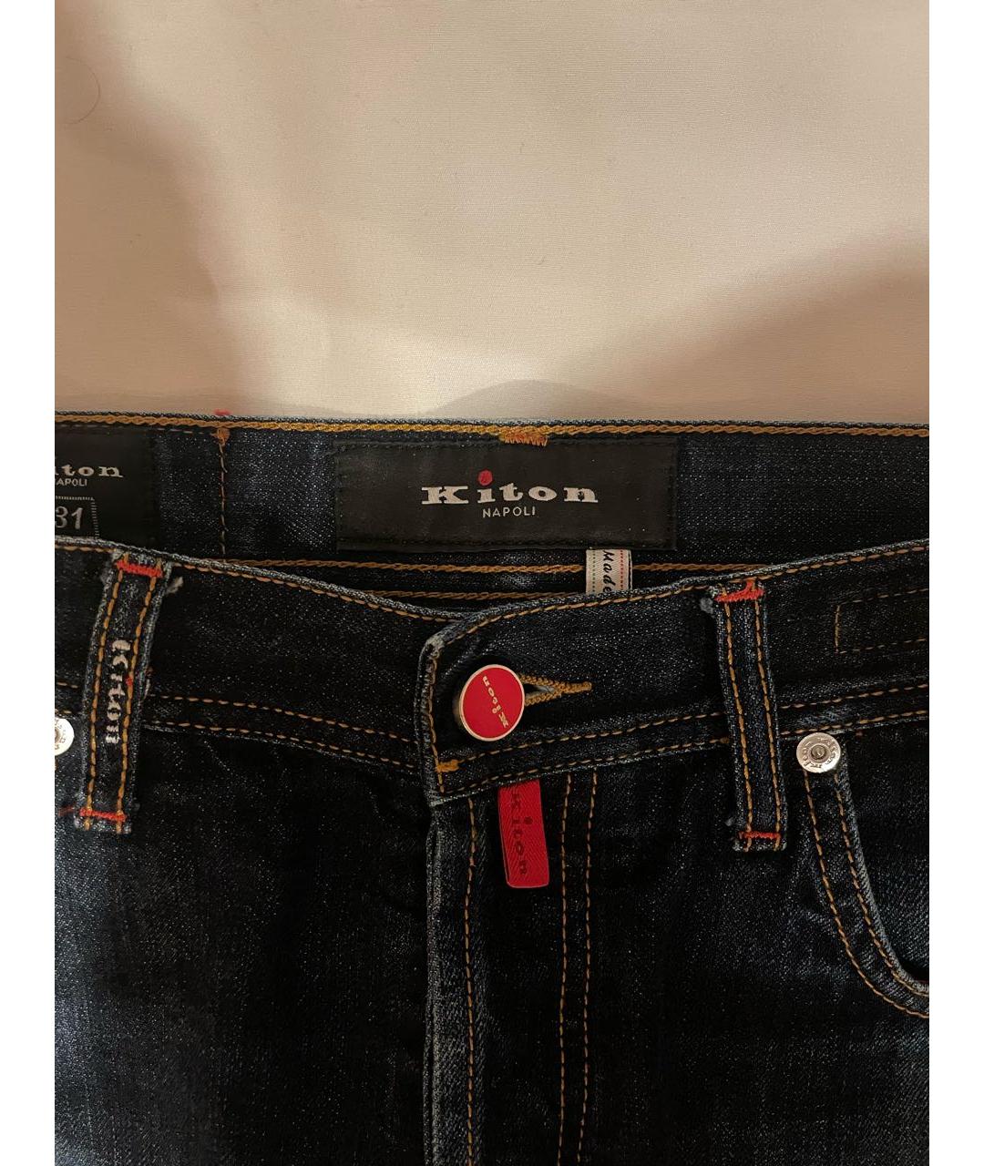KITON Темно-синие хлопковые прямые джинсы, фото 2